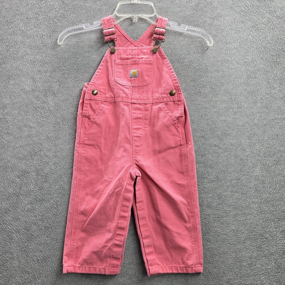 Carhartt Toddler Pants 18M Pink Overalls Canvas OX9712-G Snap Button 9.5" Inseam